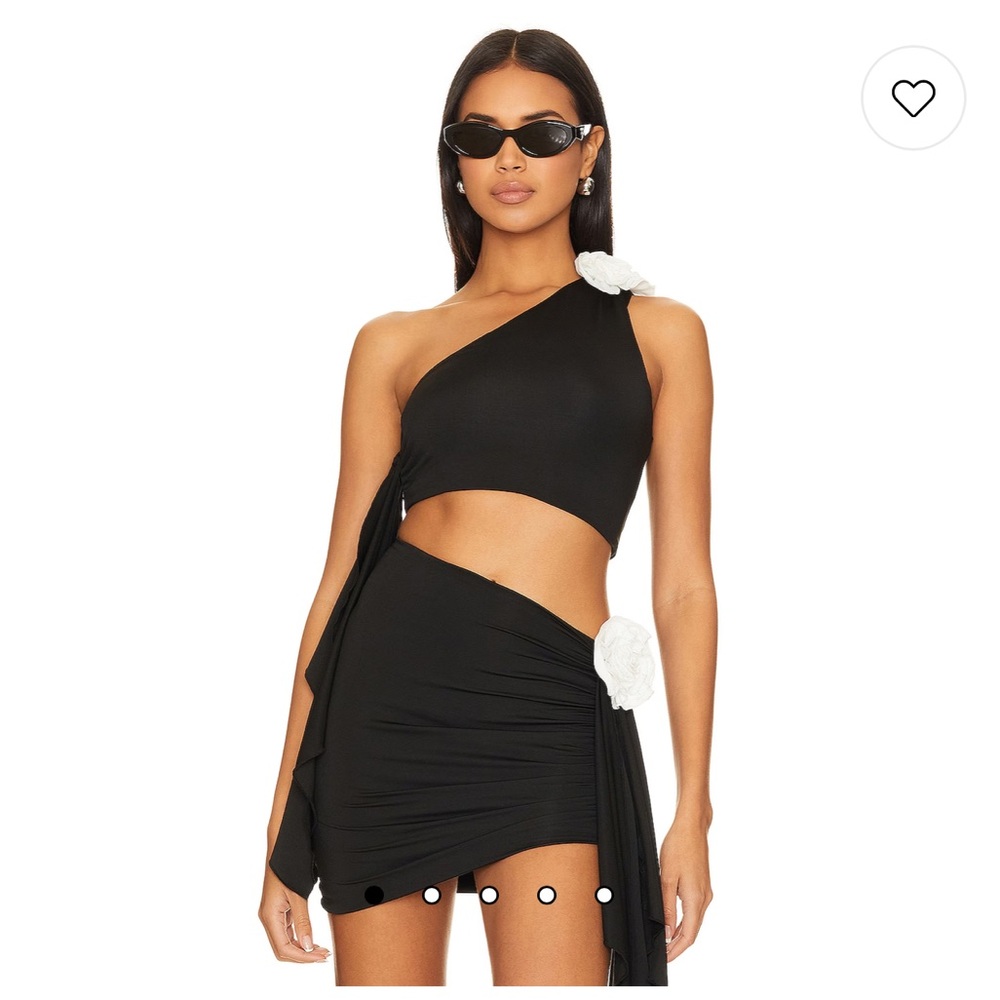 Lovers + Friends Black One-Shoulder Cutout Mini Dress with White Floral Accents